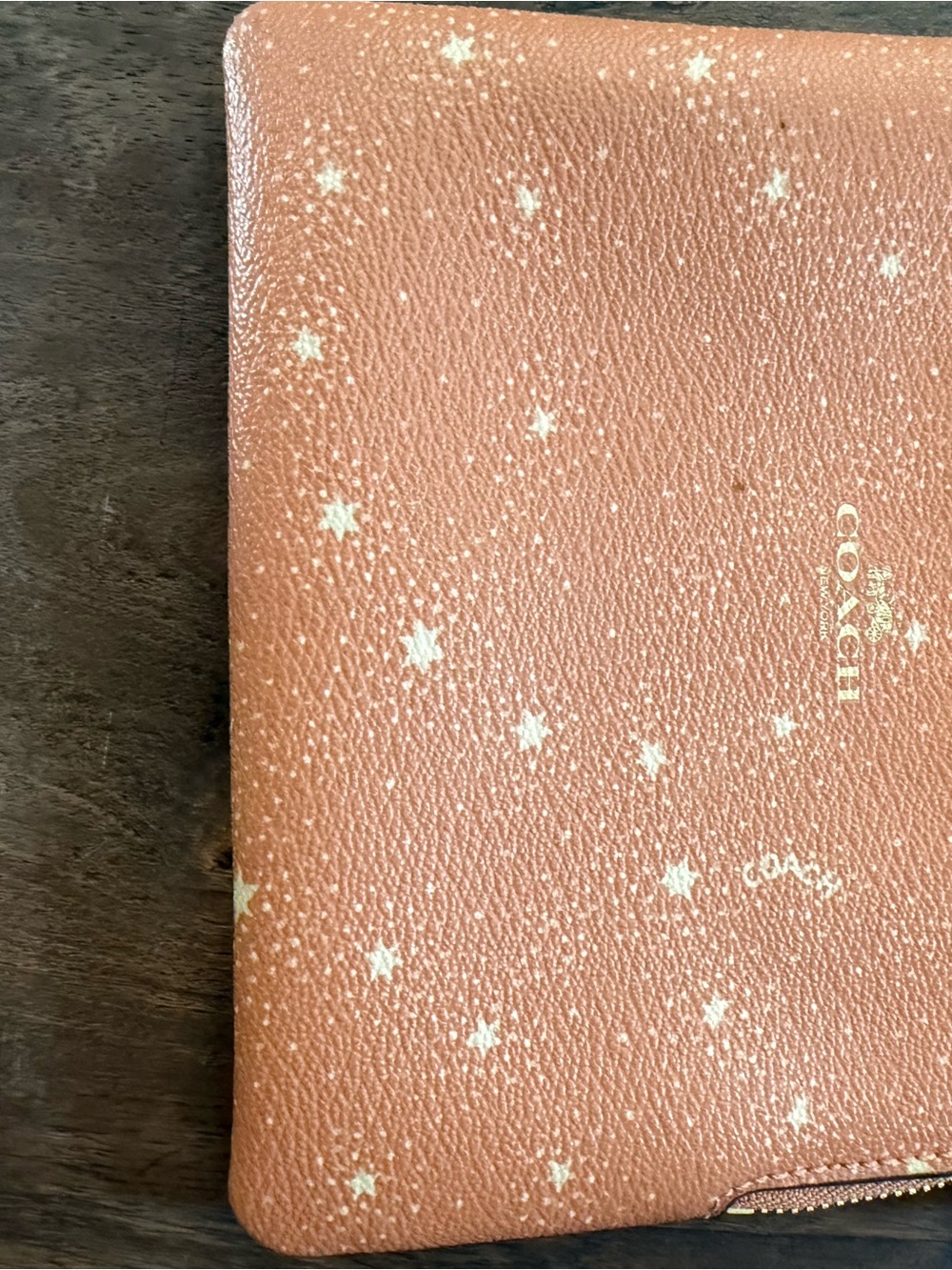 Coach Star-Print Zip Pouch in Dusty Pink with White Stars